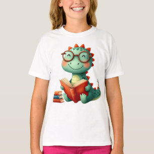 Schattigee Dinosaurus Dragen Bril Boeken Terug naa T-shirt
