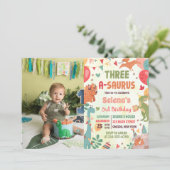 Schattigee Dinosaurus Drie-A-Saurus 3e Verjaardag Kaart (Staand voorkant)