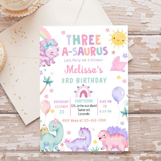 Schattigee Dinosaurus Drie-A-Saurus 3e Verjaardags Kaart