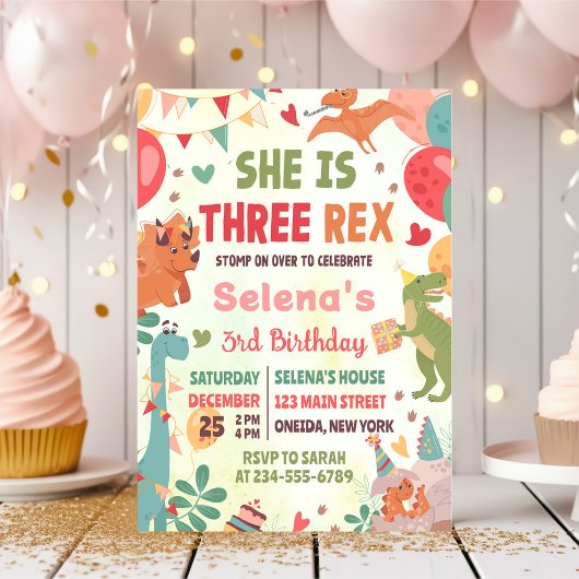 Schattigee Dinosaurus Drie Rex 3e Verjaardagsfeest Kaart