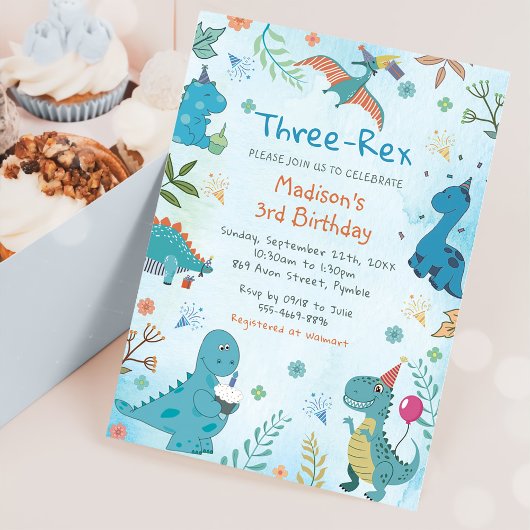 Schattigee Dinosaurus Drie Rex 3e Verjaardagsfeest Kaart