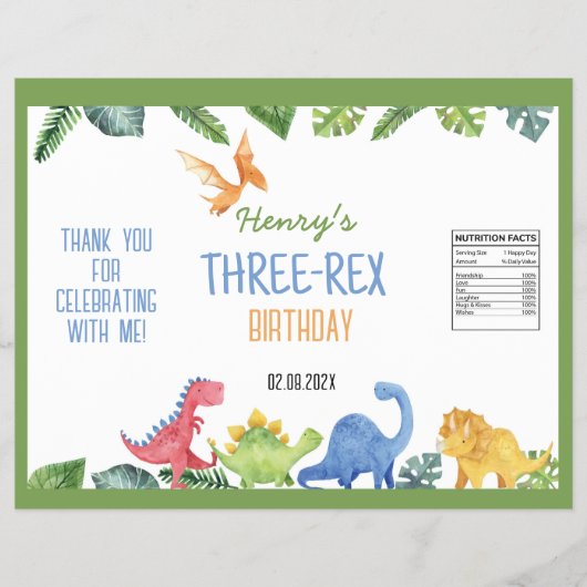 Schattigee Dinosaurus Drie-Rex Verjaardag Chip Bag Flyer (Voorkant)
