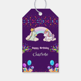 Schattigee dinosaurus eenhoorn regenboog ballon ve cadeaulabel