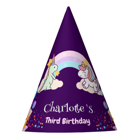 Schattigee dinosaurus eenhoorn regenboog ballon ve feesthoedjes (Voorkant)