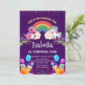 Schattigee dinosaurus eenhoorn regenboog ballon ve kaart (Staand voorkant)