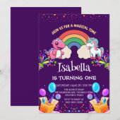 Schattigee dinosaurus eenhoorn regenboog ballon ve kaart (Voorkant / Achterkant)