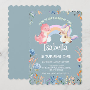 Schattigee dinosaurus eenhoorn regenboog ballon ve kaart