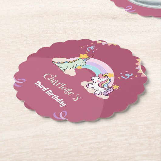 Schattigee dinosaurus eenhoorn regenboog ballon ve kartonnen onderzetters (Gekanteld)