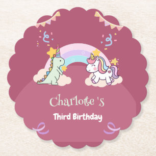 Schattigee dinosaurus eenhoorn regenboog ballon ve kartonnen onderzetters