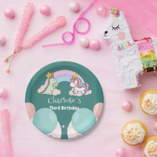 Schattigee dinosaurus eenhoorn regenboog ballon ve papieren bordje