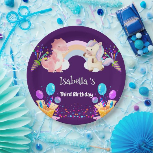 Schattigee Dinosaurus Eenhoorn regenboog Ballon Ve Papieren Bordje (Feest)