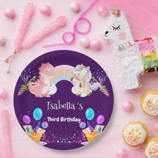 Schattigee Dinosaurus Eenhoorn regenboog Ballon Ve Papieren Bordje (Feest)