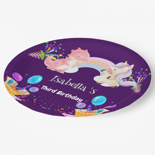 Schattigee Dinosaurus Eenhoorn regenboog Ballon Ve Papieren Bordje (Gekanteld)