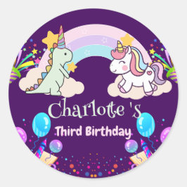 Schattigee dinosaurus eenhoorn regenboog ballon ve ronde sticker