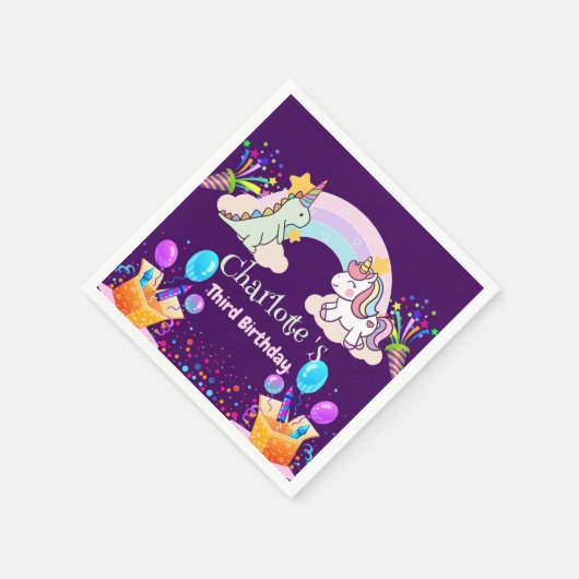 Schattigee dinosaurus eenhoorn regenboog ballon ve servet (Hoek)