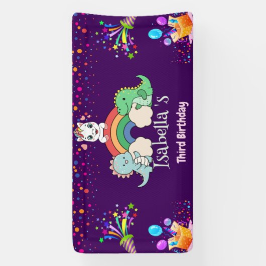 Schattigee Dinosaurus Eenhoorn regenboog Ballon Ve Spandoek (Verticaal)