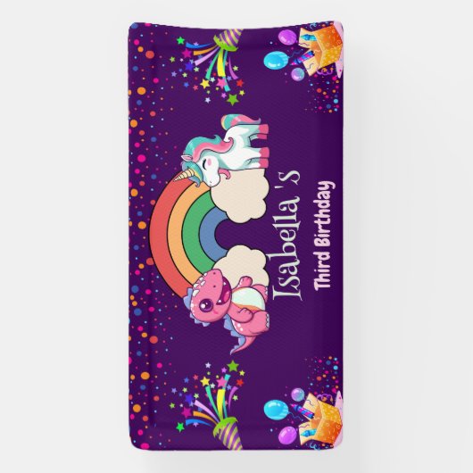 Schattigee Dinosaurus Eenhoorn regenboog Ballon Ve Spandoek (Verticaal)