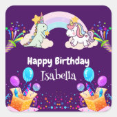 Schattigee dinosaurus eenhoorn regenboog ballon ve vierkante sticker (Voorkant)