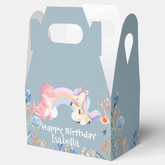 Schattigee Dinosaurus Eenhoorn regenboog Bloem ver Bedankdoosjes (Geopend)