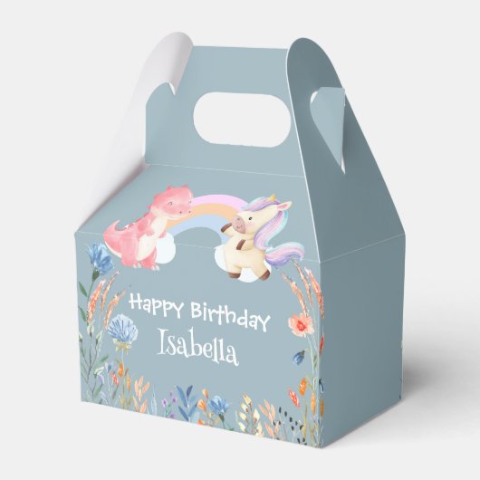 Schattigee Dinosaurus Eenhoorn regenboog Bloem Ver Bedankdoosjes (Achterkant)