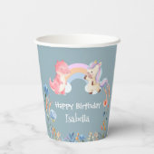 Schattigee Dinosaurus Eenhoorn regenboog Bloem ver Papieren Bekers (Achterkant)