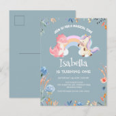 Schattigee Dinosaurus Eenhoorn regenboog Bloem Ver Uitnodiging Briefkaart (Voorkant / Achterkant)