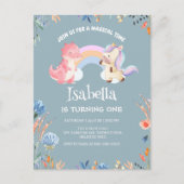 Schattigee Dinosaurus Eenhoorn regenboog Bloem Ver Uitnodiging Briefkaart (Voorkant)