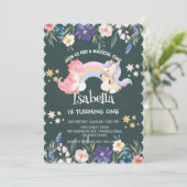 Schattigee Dinosaurus Eenhoorn regenboog Bloemen V Kaart (Staand voorkant)