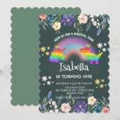 Schattigee Dinosaurus Eenhoorn regenboog Bloemen V Kaart (Voorkant / Achterkant)