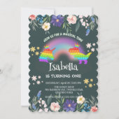 Schattigee Dinosaurus Eenhoorn regenboog Bloemen V Kaart (Voorkant)