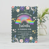 Schattigee Dinosaurus Eenhoorn regenboog Bloemen V Kaart (Staand voorkant)