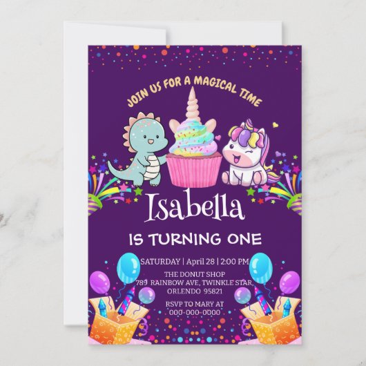 Schattigee Dinosaurus Eenhoorn regenboog cupcake b Kaart (Voorkant)