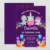 Schattigee Dinosaurus Eenhoorn regenboog cupcake b Kaart (Voorkant / Achterkant)