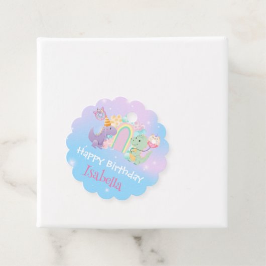 Schattigee Dinosaurus Eenhoorn Regenboogballon Ver Bedankjes Labels (In situ)