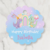 Schattigee Dinosaurus Eenhoorn Regenboogballon Ver Bedankjes Labels (Achterkant)