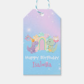 Schattigee Dinosaurus Eenhoorn Regenboogballon Ver Cadeaulabel (Voorkant)