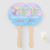 Schattigee Dinosaurus Eenhoorn Regenboogballon Ver Handwaaier (Voorkant en achterkant)