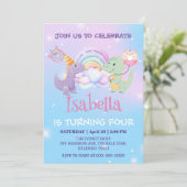 Schattigee Dinosaurus Eenhoorn Regenboogballon Ver Kaart (Staand voorkant)