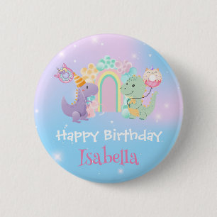 Schattigee Dinosaurus Eenhoorn Regenboogballon Ver Ronde Button 5,7 Cm