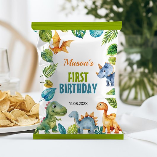 Schattigee Dinosaurus Eerste Verjaardag Chip Bag W Flyer
