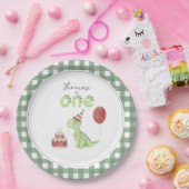 Schattigee dinosaurus eerste verjaardag papieren bordje (Feest)