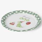 Schattigee dinosaurus eerste verjaardag papieren bordje (Gekanteld)