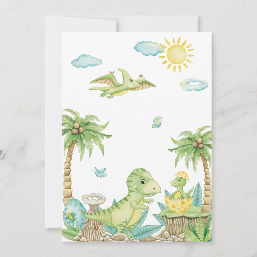 Schattigee Dinosaurus Ei Waterverf Jongen Baby sho Kaart (Achterkant)