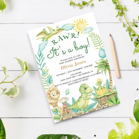 Schattigee Dinosaurus Ei Waterverf Jongen Baby sho Kaart