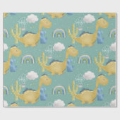 Schattigee dinosaurus en cactus Baby shower Cadeaupapier (Vlak)