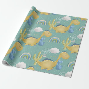 Schattigee dinosaurus en cactus Baby shower Cadeaupapier
