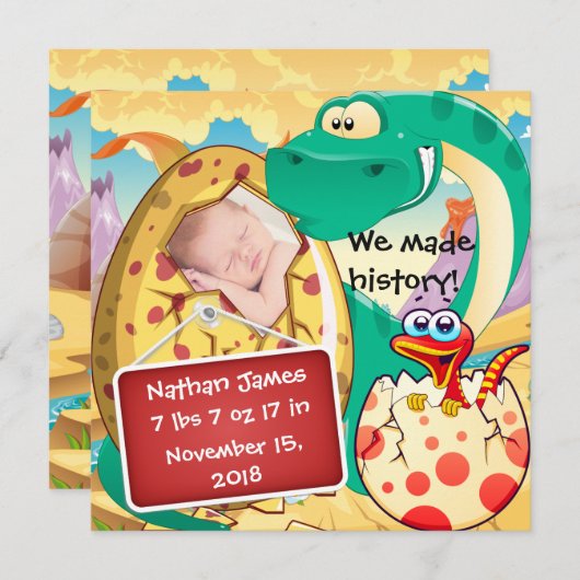 Schattigee Dinosaurus Geboorteaankondiging Aankondiging (Voorkant / Achterkant)