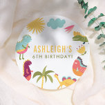 Schattigee dinosaurus genderneutraal verjaardagsfe papieren bordje<br><div class="desc">Voeg wat plezier toe aan je verjaardagsfeestje met deze papieren borden! Gemaakt om te voldoen aan ons Schattigee Dinosaur Genderneutrale Verjaardagsfeestje collectie, dit ontwerp is voorzien van dinosaurussen, bomen, bloemen, zon, wolken en moderne typografie. Klik op "Personaliseer deze sjabloon" en vul de vakjes in die je bij je gegevens hebt....</div>