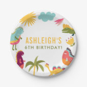 Schattigee dinosaurus genderneutraal verjaardagsfe papieren bordje (Voorkant)