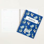 Schattigee dinosaurus gepersonaliseerd blauw 2024  planner (Display)